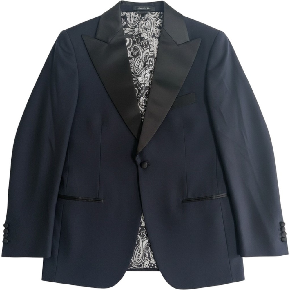 Indochino Mens Navy Blue Tuxedo Jacket Paisley Lining Peak Lapel Size 40
